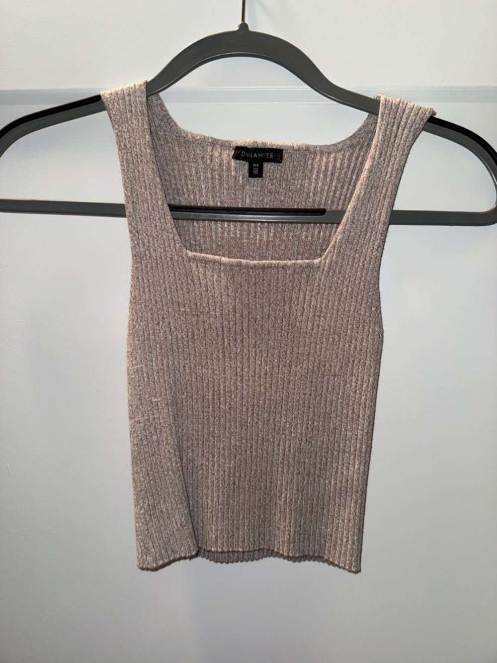 Dynamite Ribbed Square Neck Tank Top - Light Taupe